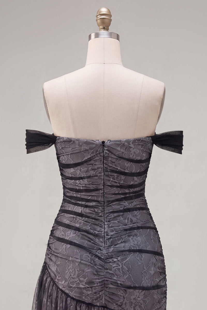 Load image into Gallery viewer, Black Tight Ruched Short Birthday Party Dress with Ruffles