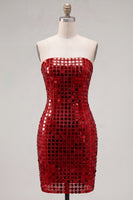 Load image into Gallery viewer, Sparkly Beaded Dark Red Strapless Tight Short Birthday Party Dress