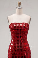 Load image into Gallery viewer, Sparkly Beaded Dark Red Strapless Tight Short Birthday Party Dress
