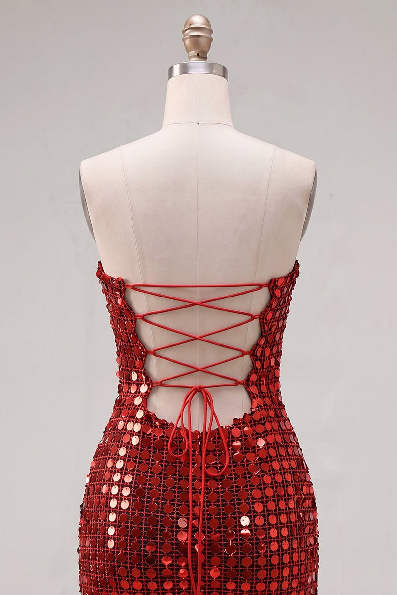 Load image into Gallery viewer, Sparkly Beaded Dark Red Strapless Tight Short Birthday Party Dress