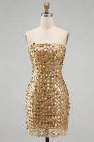 Load image into Gallery viewer, Sparkly Beaded Dark Red Strapless Tight Short Birthday Party Dress