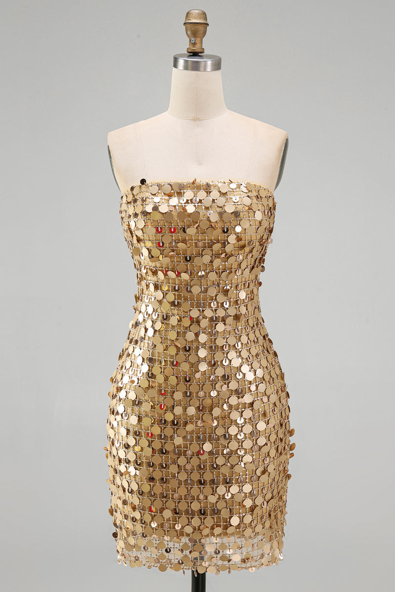 Load image into Gallery viewer, Sparkly Beaded Dark Red Strapless Tight Short Birthday Party Dress