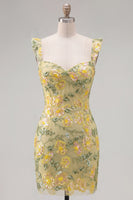 Load image into Gallery viewer, Sparkly Floral Yellow Tight Short Beaded Birthday Party Dress