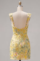 Load image into Gallery viewer, Sparkly Floral Yellow Tight Short Beaded Birthday Party Dress
