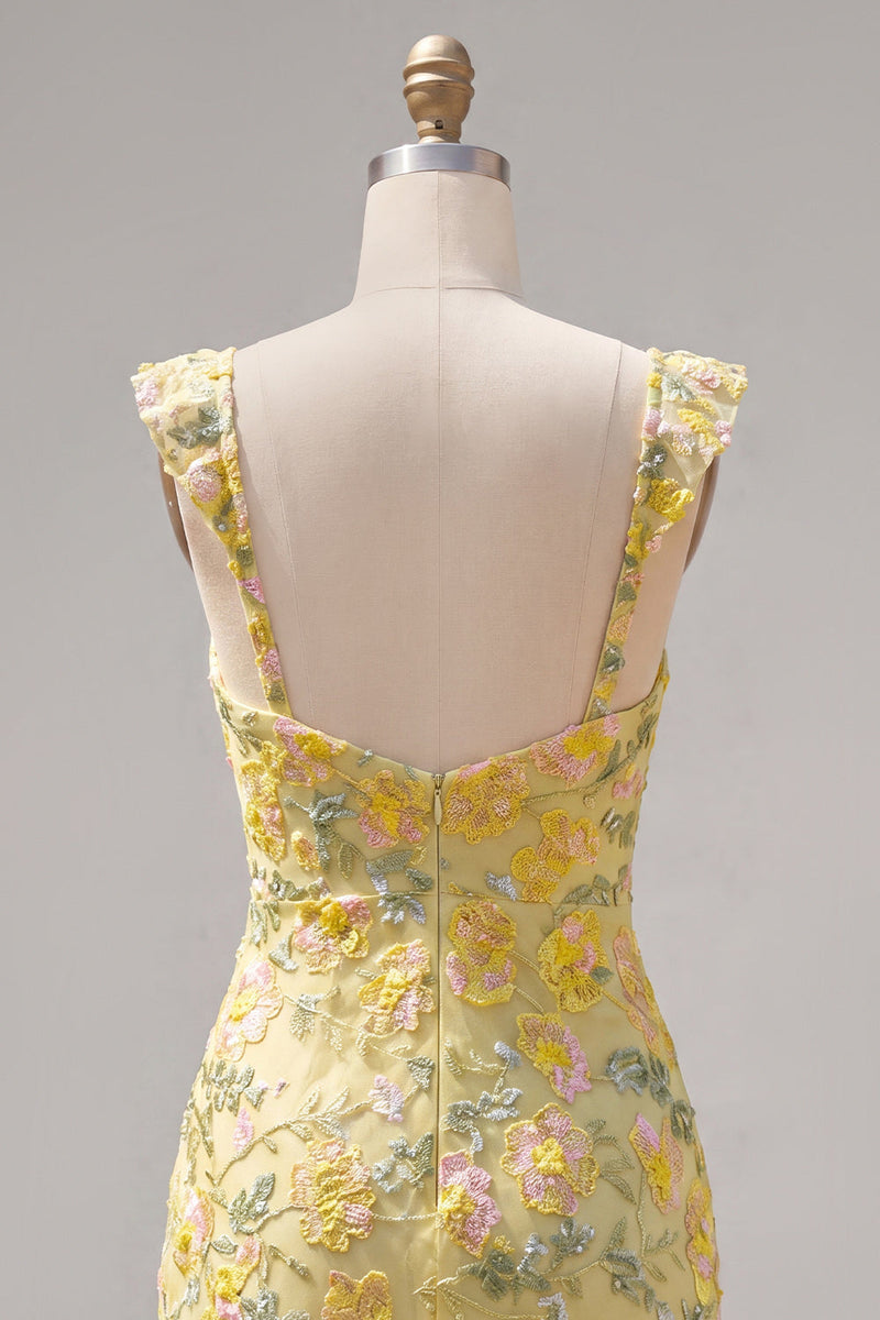 Load image into Gallery viewer, Sparkly Floral Yellow Tight Short Beaded Birthday Party Dress