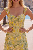 Load image into Gallery viewer, Sparkly Floral Yellow Tight Short Beaded Birthday Party Dress