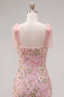 Load image into Gallery viewer, Tight Sparkly Short Beaded Pink Floral Birthday Party Dress with Bows