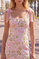 Load image into Gallery viewer, Tight Sparkly Short Beaded Pink Floral Birthday Party Dress with Bows