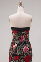 Load image into Gallery viewer, Black Red Flower Strapless Tight Short Birthday Party Dress