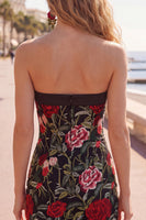 Load image into Gallery viewer, Black Red Flower Strapless Tight Short Birthday Party Dress
