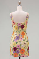 Load image into Gallery viewer, Butter Yellow Floral Short Square Neck Tight Birthday Party Dress