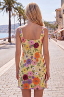 Load image into Gallery viewer, Butter Yellow Floral Short Square Neck Tight Birthday Party Dress