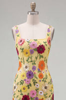 Load image into Gallery viewer, Butter Yellow Floral Short Square Neck Tight Birthday Party Dress