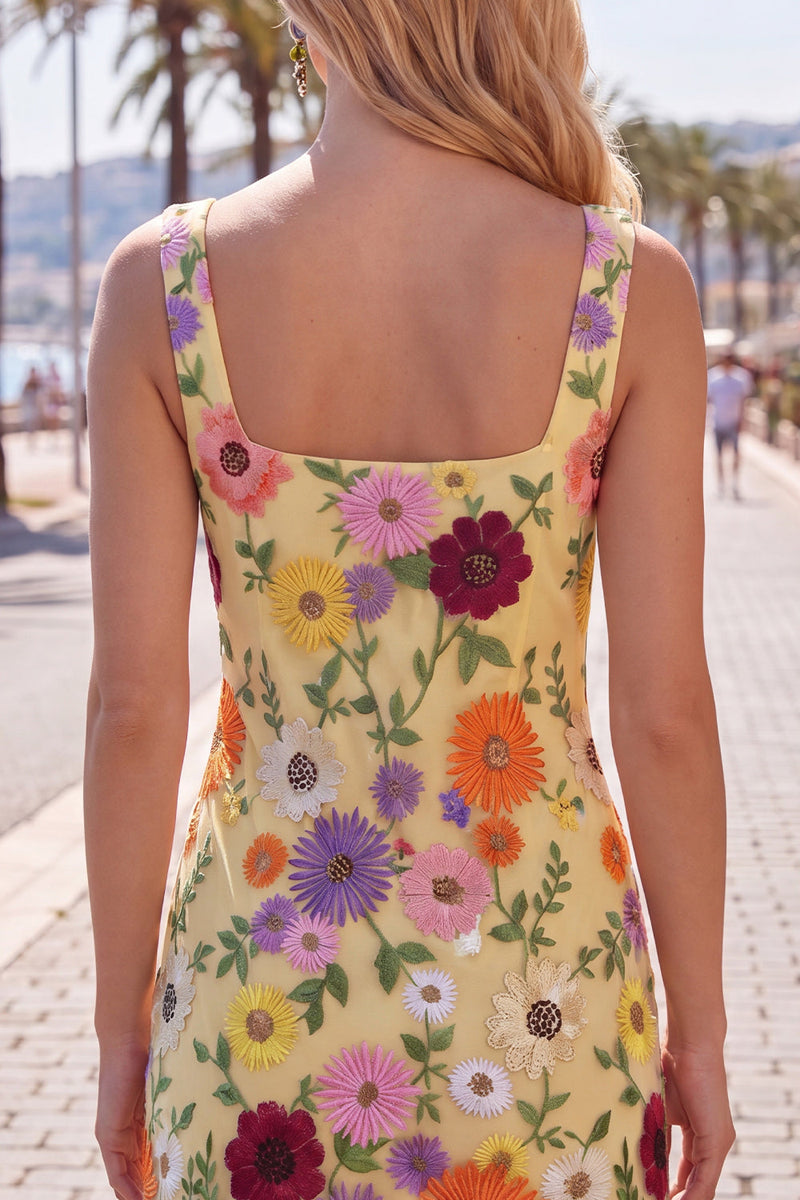 Load image into Gallery viewer, Butter Yellow Floral Short Square Neck Tight Birthday Party Dress