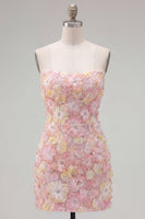Load image into Gallery viewer, Sparkly Yellow Floral Beaded Tight Short Strapless Birthday Party Dress