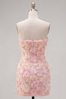 Load image into Gallery viewer, Sparkly Yellow Floral Beaded Tight Short Strapless Birthday Party Dress