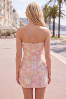 Load image into Gallery viewer, Sparkly Yellow Floral Beaded Tight Short Strapless Birthday Party Dress