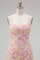 Load image into Gallery viewer, Sparkly Yellow Floral Beaded Tight Short Strapless Birthday Party Dress