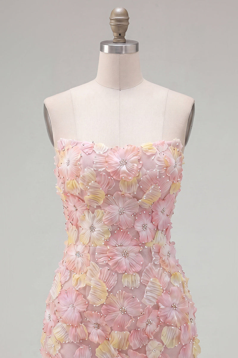 Load image into Gallery viewer, Sparkly Yellow Floral Beaded Tight Short Strapless Birthday Party Dress