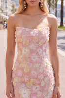 Load image into Gallery viewer, Sparkly Yellow Floral Beaded Tight Short Strapless Birthday Party Dress