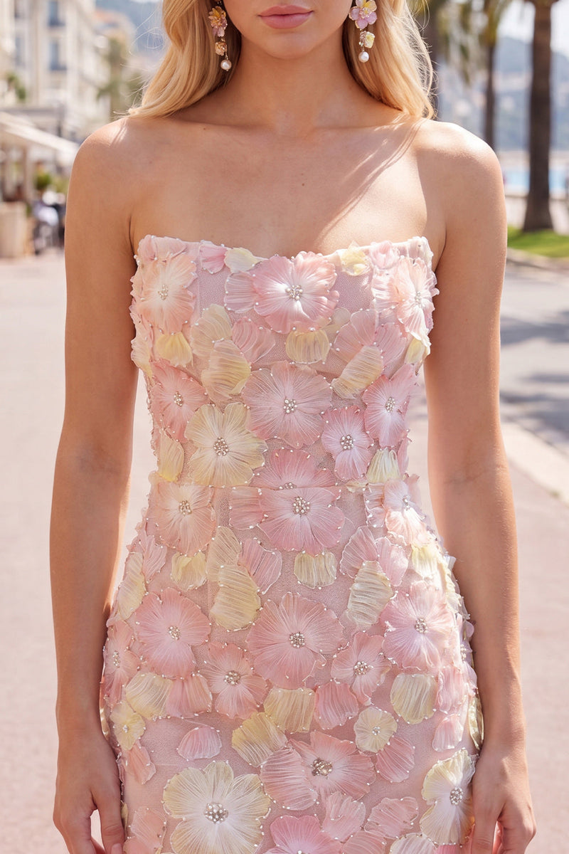 Load image into Gallery viewer, Sparkly Yellow Floral Beaded Tight Short Strapless Birthday Party Dress