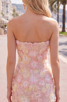 Load image into Gallery viewer, Sparkly Yellow Floral Beaded Tight Short Strapless Birthday Party Dress