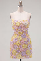 Load image into Gallery viewer, Sparkly Yellow Floral Beaded Tight Short Strapless Birthday Party Dress
