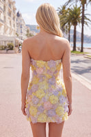 Load image into Gallery viewer, Sparkly Yellow Floral Beaded Tight Short Strapless Birthday Party Dress