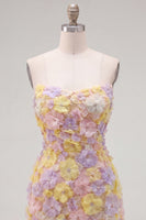 Load image into Gallery viewer, Sparkly Yellow Floral Beaded Tight Short Strapless Birthday Party Dress