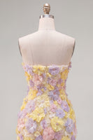 Load image into Gallery viewer, Sparkly Yellow Floral Beaded Tight Short Strapless Birthday Party Dress