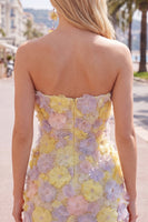 Load image into Gallery viewer, Sparkly Yellow Floral Beaded Tight Short Strapless Birthday Party Dress