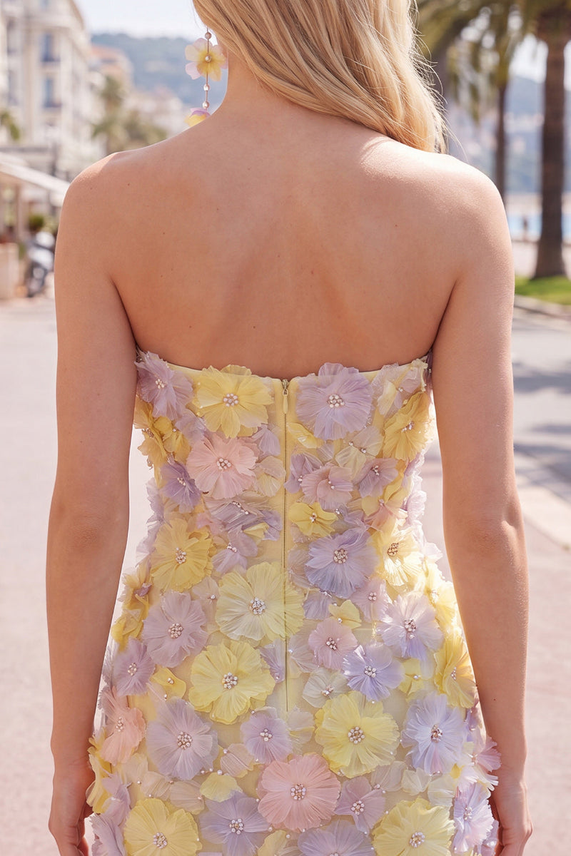 Load image into Gallery viewer, Sparkly Yellow Floral Beaded Tight Short Strapless Birthday Party Dress