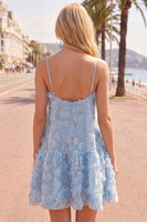 Load image into Gallery viewer, Sparkly Floral Blue A Line Short Spaghetti Straps Beaded Birthday Party Dress