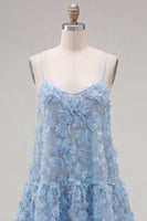 Load image into Gallery viewer, Sparkly Floral Blue A Line Short Spaghetti Straps Beaded Birthday Party Dress