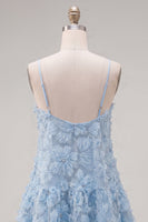 Load image into Gallery viewer, Sparkly Floral Blue A Line Short Spaghetti Straps Beaded Birthday Party Dress