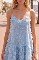 Load image into Gallery viewer, Sparkly Floral Blue A Line Short Spaghetti Straps Beaded Birthday Party Dress
