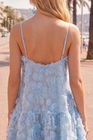 Load image into Gallery viewer, Sparkly Floral Blue A Line Short Spaghetti Straps Beaded Birthday Party Dress