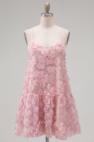 Load image into Gallery viewer, Sparkly Floral Blue A Line Short Spaghetti Straps Beaded Birthday Party Dress