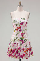 Load image into Gallery viewer, Pink Red Flower Spaghetti Straps A Line Short Birthday Party Dress