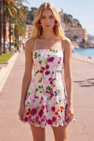 Load image into Gallery viewer, Pink Red Flower Spaghetti Straps A Line Short Birthday Party Dress
