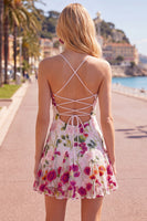 Load image into Gallery viewer, Pink Red Flower Spaghetti Straps A Line Short Birthday Party Dress