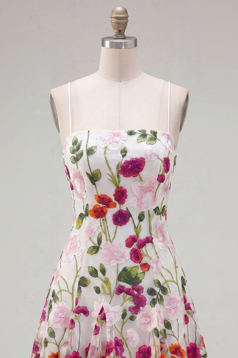 Load image into Gallery viewer, Pink Red Flower Spaghetti Straps A Line Short Birthday Party Dress