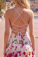 Load image into Gallery viewer, Pink Red Flower Spaghetti Straps A Line Short Birthday Party Dress