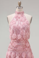 Load image into Gallery viewer, Sparkly Floral Pink Sequin Short A Line Birthday Party Dress with Ruffles