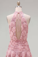 Load image into Gallery viewer, Sparkly Floral Pink Sequin Short A Line Birthday Party Dress with Ruffles
