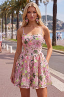 Load image into Gallery viewer, Floral Pink Short A Line Spaghetti Straps Birthday Party Dress with Pockets