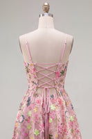 Load image into Gallery viewer, Floral Pink Short A Line Spaghetti Straps Birthday Party Dress with Pockets