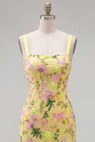 Load image into Gallery viewer, Butter Yellow Tight Floral Short Birthday Party Dress with Ruffles