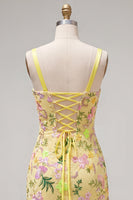 Load image into Gallery viewer, Butter Yellow Tight Floral Short Birthday Party Dress with Ruffles