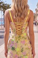 Load image into Gallery viewer, Butter Yellow Tight Floral Short Birthday Party Dress with Ruffles